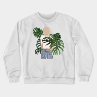 Girls with monstera plant leaves Crewneck Sweatshirt